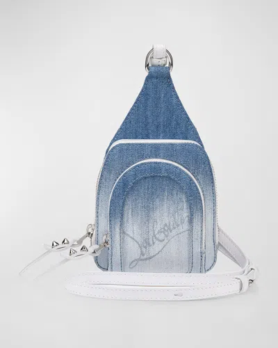 Christian Louboutin Men's Loubifunk Mini Denim Crossbody Bag In Blue White/white