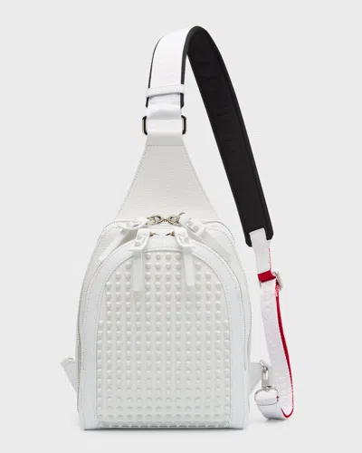 Christian Louboutin Men's Loubifunk Spike Sling Bag In Bianco/bianco/bianco