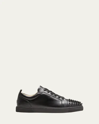 Christian Louboutin Louis Junior Spikes Cap-toe Leather Sneakers In Black