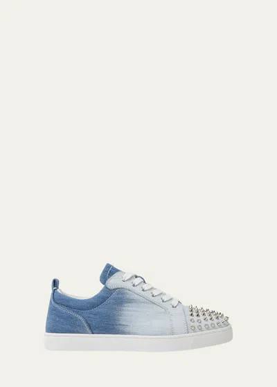 Christian Louboutin Mens Louis Junior Spike-embellished Denim Low-top Trainers Blue/whit In Blue/white