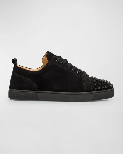 Christian Louboutin Men's Louis Junior Spikes Leather Low-top Sneakers In Black/black