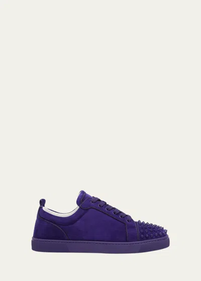 Christian Louboutin Men's Louis Junior Spikes Low-top Suede Trainers In Jacaranda