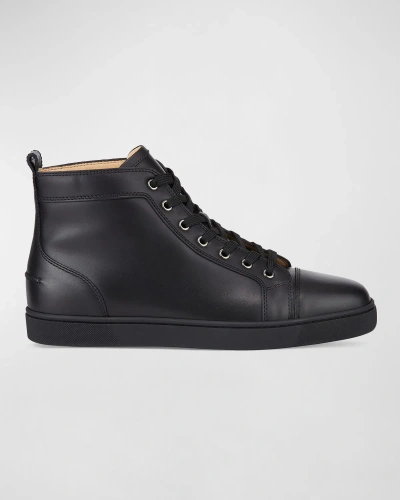 Christian Louboutin Men's Louis Leather High-top Sneakers In Black