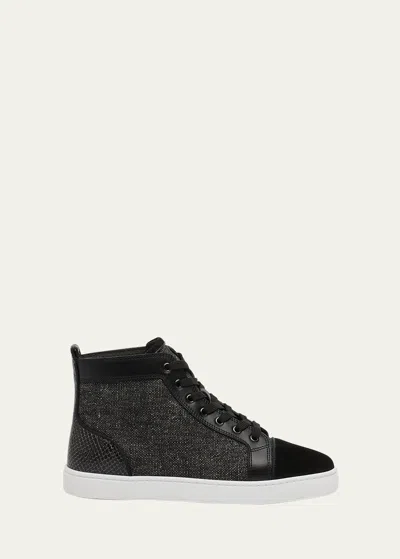 Christian Louboutin Men's Louis Orlato High-top Leather Sneakers In Black