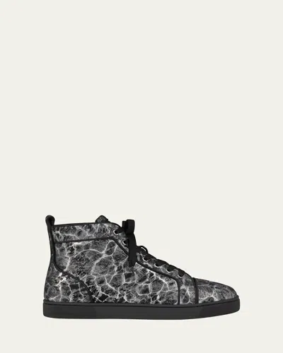 Christian Louboutin Men's Louis Orlato Leather High-top Sneakers In Black/silver