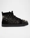 Christian Louboutin Men's Louis Riptilis Spike High-top Sneakers In Black/dk Gun Met Sv