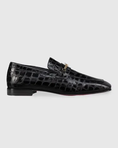 Christian Louboutin Men's Mj Moc Alligator-effect Bit Loafers In Black