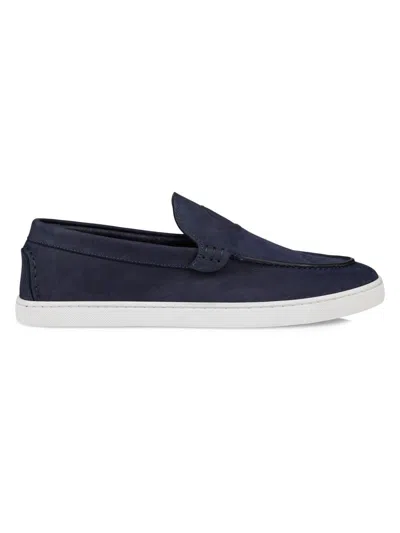 Christian Louboutin Moonboat Logo-embossed Nubuck Loafers In Blue
