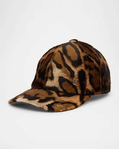 Christian Louboutin Men's Mooncrest Calf-hair Baseball Hat In Brown