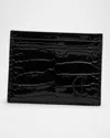 Christian Louboutin Men's Mooncrest Croc-print Leather Card Holder In Black