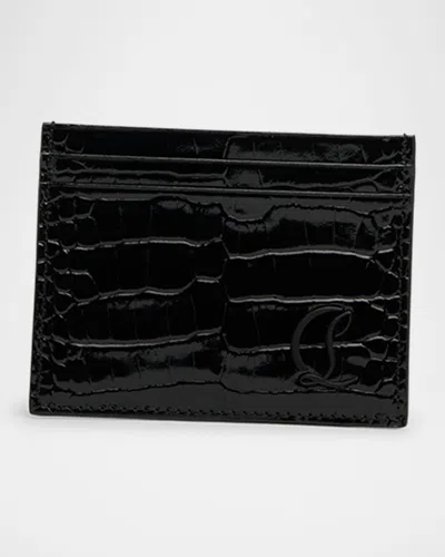 Christian Louboutin Men's Mooncrest Croc-print Leather Card Holder In Black