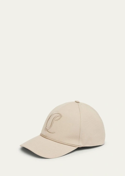 Christian Louboutin Men's Mooncrest Embroidered Baseball Hat In Saharienne/silver