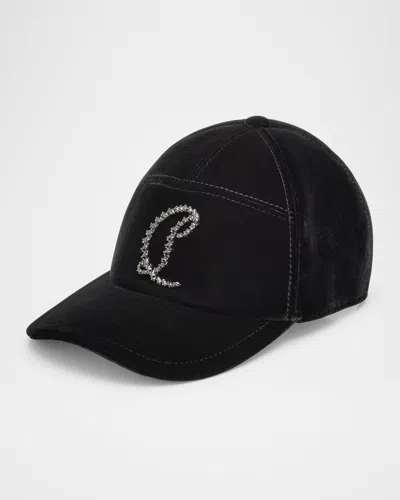 Christian Louboutin Men's Mooncrest Rhinestone Velvet Baseball Cap