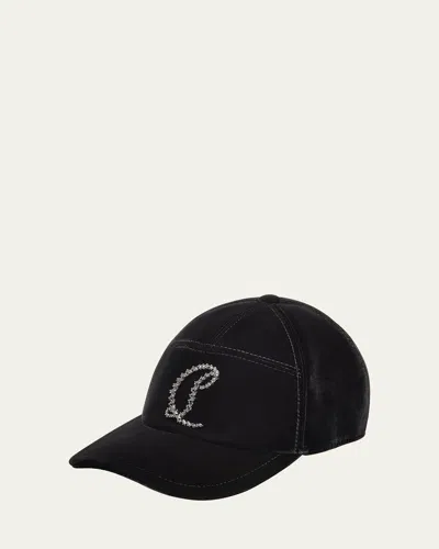 Christian Louboutin Men's Mooncrest Rhinestone Velvet Baseball Cap In Black