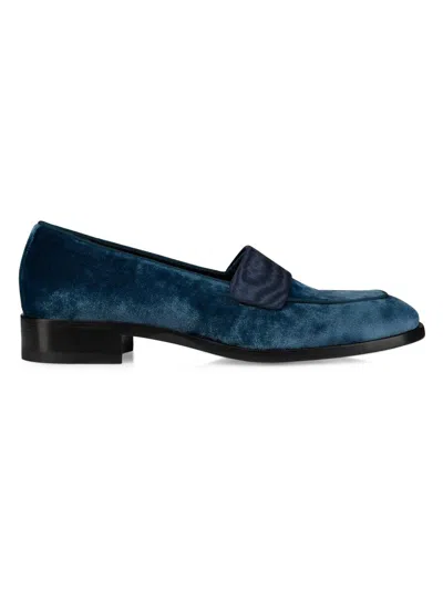 Christian Louboutin Men's O Louvre Velvet Loafers In Blue