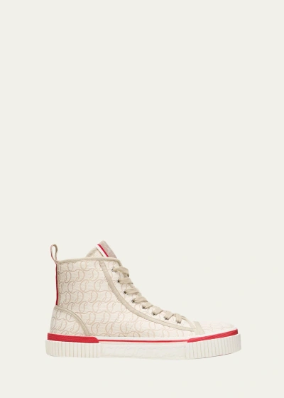 Christian Louboutin Men's Pedro Cl Jacquard High-top Sneakers In Natural