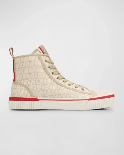Christian Louboutin Men's Pedro Cl Jacquard High-top Sneakers In Natural