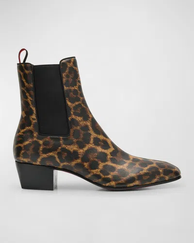 Christian Louboutin Men's Rosalio Leopard Red Sole Chelsea Boots In Multi