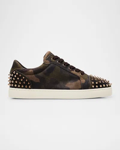 Christian Louboutin Men's Seavaste 2 Camouflage Reversed Leather Low-top Sneakers In Brown