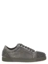 Christian Louboutin Studded Round Toe Rubber Sole Sneakers In Gray