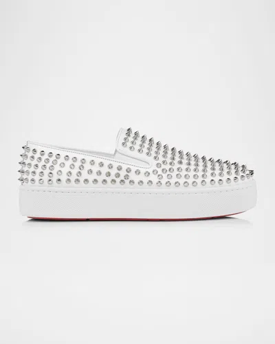CHRISTIAN LOUBOUTIN MEN'S SPIKEBOAT LEATHER SLIP-ON SNEAKERS