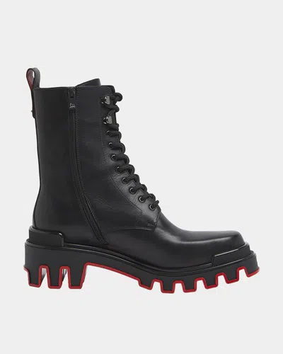 Christian Louboutin Men's Trott Dune Lugged Leather Combat Boots In Black