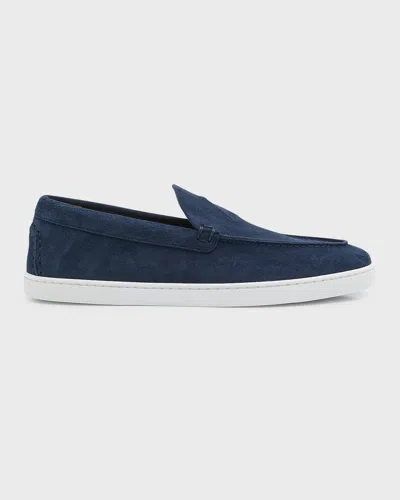 Christian Louboutin Moonboat Leather Boat Shoes In Blau Nit