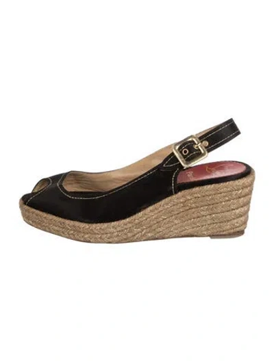 Pre-owned Christian Louboutin Menorca Canvas Espadrilles In Black/metallic