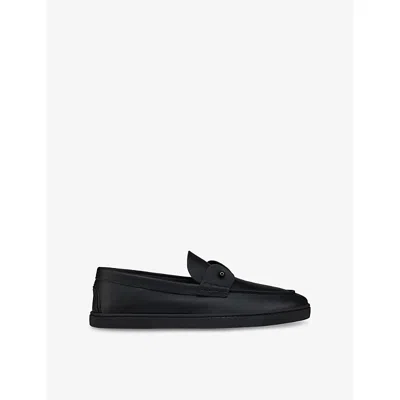 CHRISTIAN LOUBOUTIN MENS BLACK CHAMBELIBOAT LEATHER BOAT SHOES EUR 42.5 / 8.5 UK