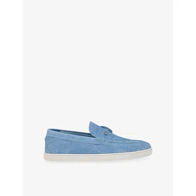 Christian Louboutin Chambeliboat Embellished Printed Suede Loafers In Blue