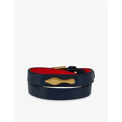Christian Louboutin Mens Marine/gold Bettina Doubled Leather Bracelet In Black