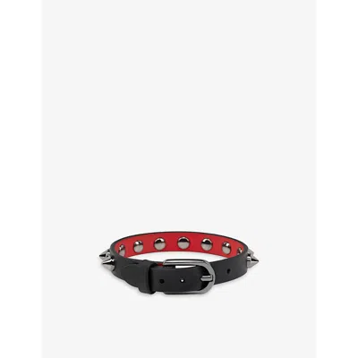 Christian Louboutin Mens  Cabata Spikes Leather Bracelet In Black/loub/gun Metal