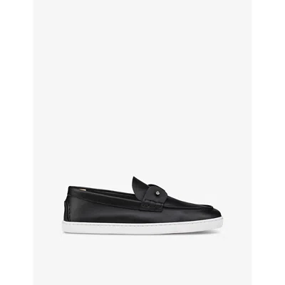 CHRISTIAN LOUBOUTIN MENS BLACK CHAMBELIBOAT LEATHER BOAT SHOES EUR 44.5 / 10.5 UK