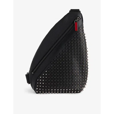 CHRISTIAN LOUBOUTIN MENS BLACK/GUN METAL FUNKY SPIKES LEATHER CROSS-BODY BAG