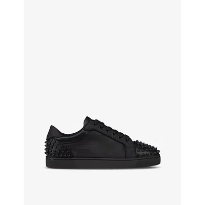 Christian Louboutin Mens Black/black Mat Seavaste 2 Orlato Studded Leather And Nylon Low-top Trainers
