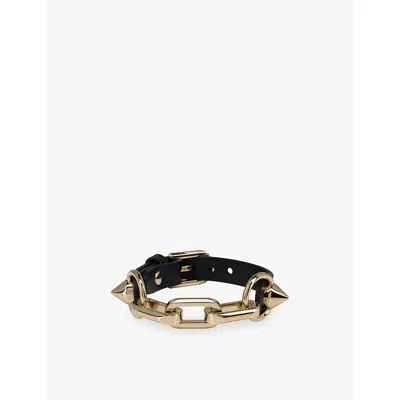 Christian Louboutin Mens Eva Leather Bracelet Black In Gold