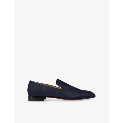 CHRISTIAN LOUBOUTIN MENS DANDELION SILK-CREPE LOAFERS MARINE EUR 42 / 8 UK