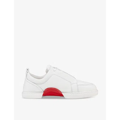 Christian Louboutin Mens White Jimmy Flat Contrast-panel Leather Low-top Trainers