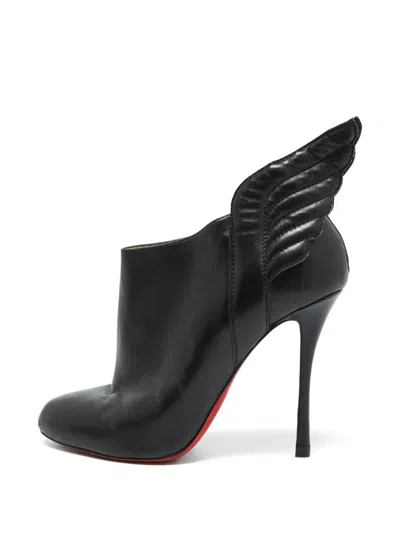 Pre-owned Christian Louboutin Mercura Wings Heeled Ankle Boots In Black