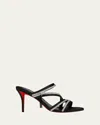 Christian Louboutin Meryl Zip Strass Satin Red Sole Sandals In Black