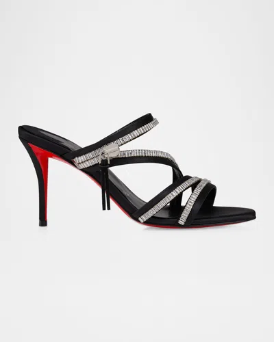 CHRISTIAN LOUBOUTIN MERYL ZIP STRASS SATIN RED SOLE SANDALS