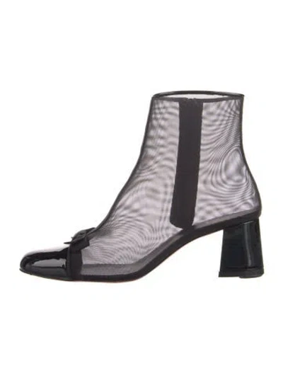 Pre-owned Christian Louboutin Mesh Bow Accents Chelsea Boots In Black