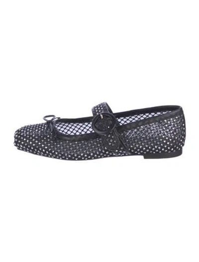 Pre-owned Christian Louboutin Mesh Bow Accents Mary Jane Flats In Black