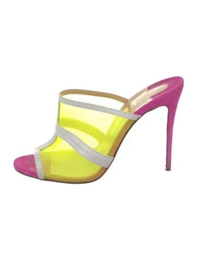 Pre-owned Christian Louboutin Mesh Colorblock Pattern Mules In Green