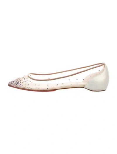 Pre-owned Christian Louboutin Mesh Crystal Embellishments Ballet Flats In Neutral