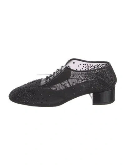 Pre-owned Christian Louboutin Mesh Crystal Embellishments Oxfords In Black