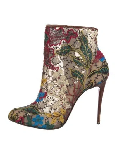 Pre-owned Christian Louboutin Mesh Floral Print Boots In Neutral