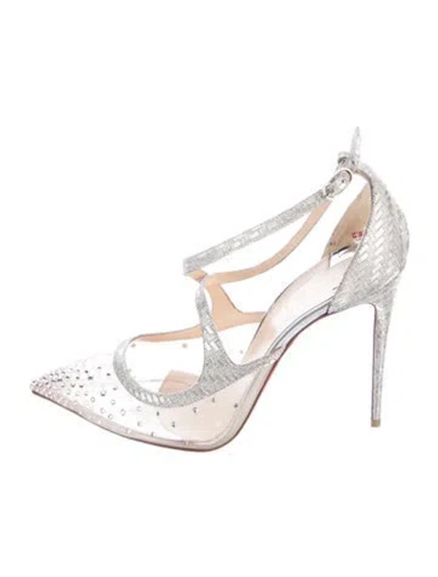 Pre-owned Christian Louboutin Mesh Glitter Accents T-strap Pumps