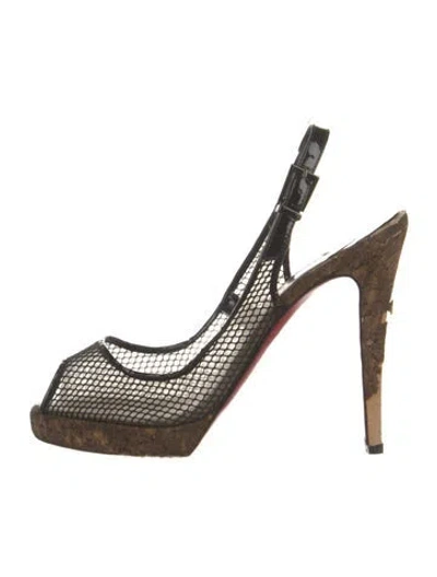 Pre-owned Christian Louboutin Mesh Lace Pattern Slingback Pumps In Black