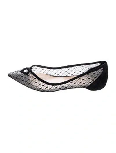 Pre-owned Christian Louboutin Mesh Lace Trim Embellishment Ballet Flats In Black